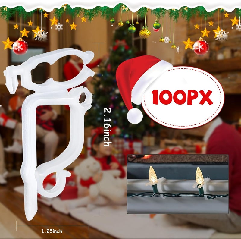 Doratale 100 Pcs Christmas Light Clips, All Purpose Holiday Light Clips Outdoor Gutter Hook for Christmas Decoration String Lights, Weatherproof Outdoor Mini Lights Clip for C6, C7, C9, Rope, Icicle Lights - Image 2